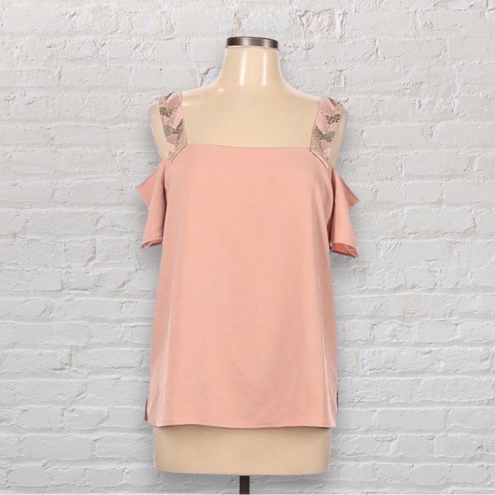 Cooper & Ella Light Pink Beaded Strap Cold Shoulder Blouse | Women | L